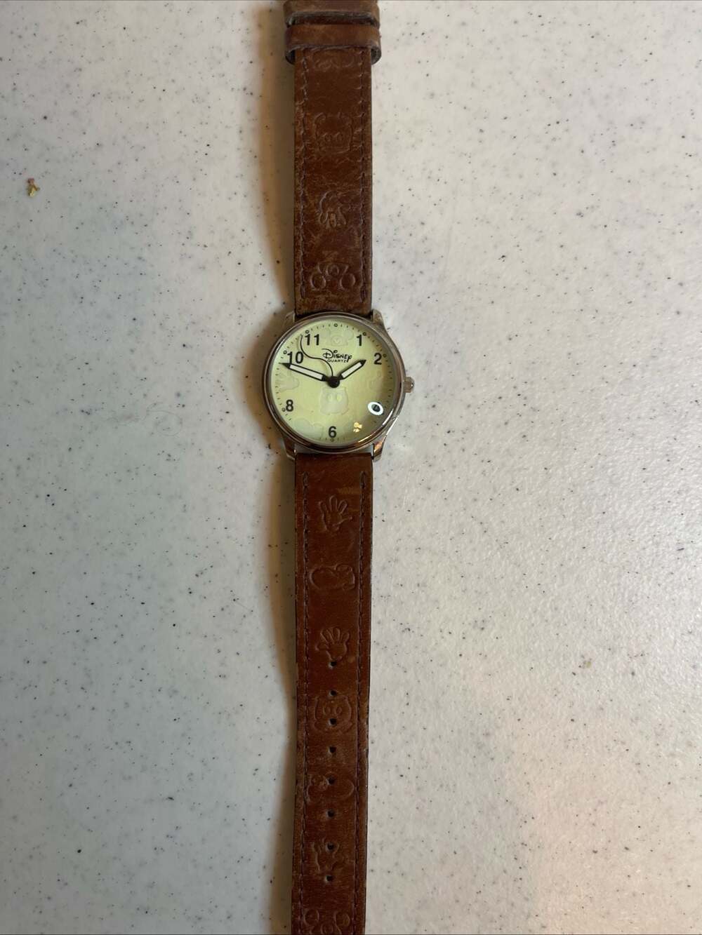90’s Disney Time Works Mickey Mouse Glow in the Dark Watch w Leather Strap - Picture 2 of 7